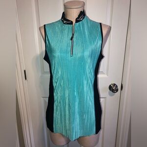 2 Jamie Sadock Golf shirts Sleeveless Turquoise and Black Women's Top size med